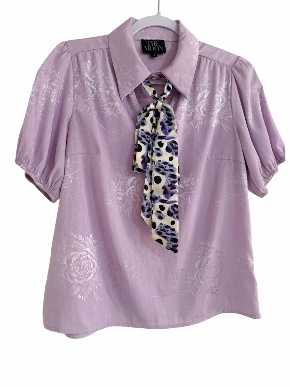 The Moon Lavender Floral Tie-Neck Blouse